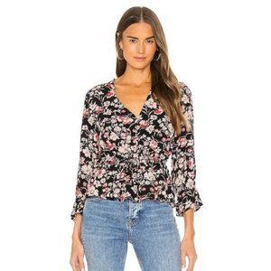 NWT Sanctuary Womens Long Sleeve Windswept Blouse - Black with Pink Flowers - Sm